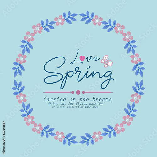 Seamless Pattern of leaf and pink wreath frame, for love spring greeting card template design. Vector