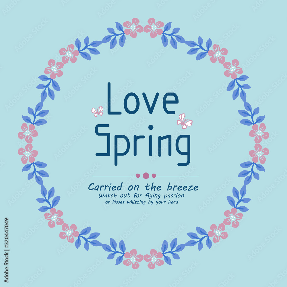 Seamless Pattern of leaf and pink wreath frame, for love spring greeting card template design. Vector