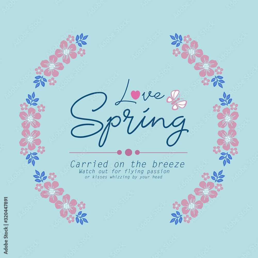 Decorative of love spring greeting card template, with elegant texture of leaf and pink flower frame. Vector