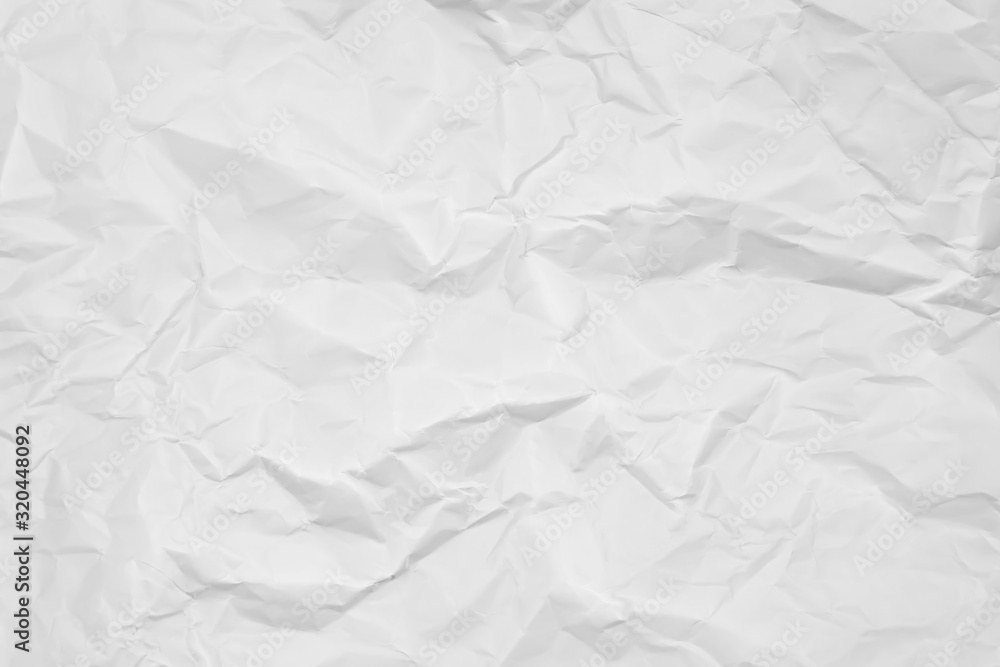 White crumpled paper texture background. Clean white paper. Top view.	