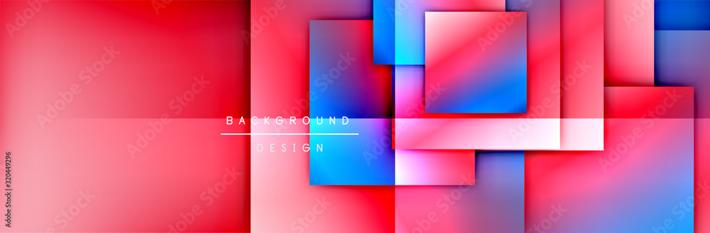 Fototapeta premium Square shapes composition geometric abstract background. 3D shadow effects and fluid gradients. Modern overlapping forms