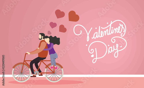 happy valentines day with lovers couple in bicycle photo