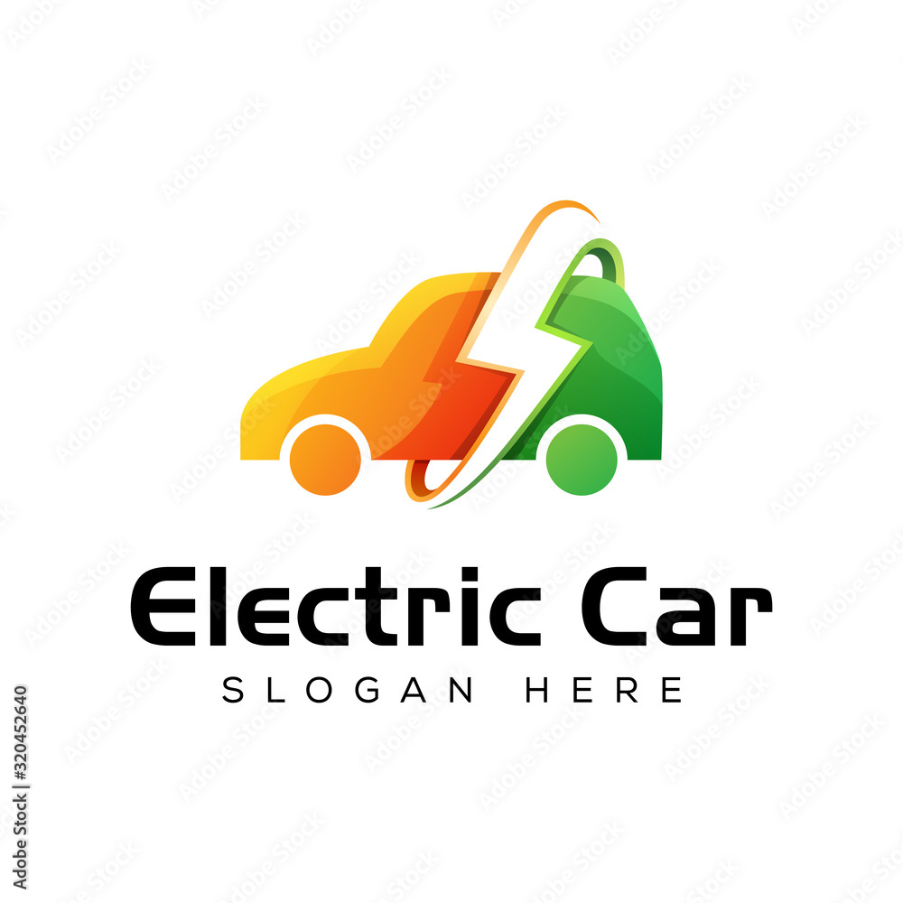 Fototapeta premium modern Electric Car logo, car with thunderbolt logo vector template