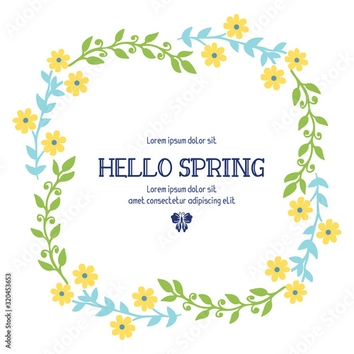 Decoration frame with antique leaves and flower  for hello spring invitation card design. Vector