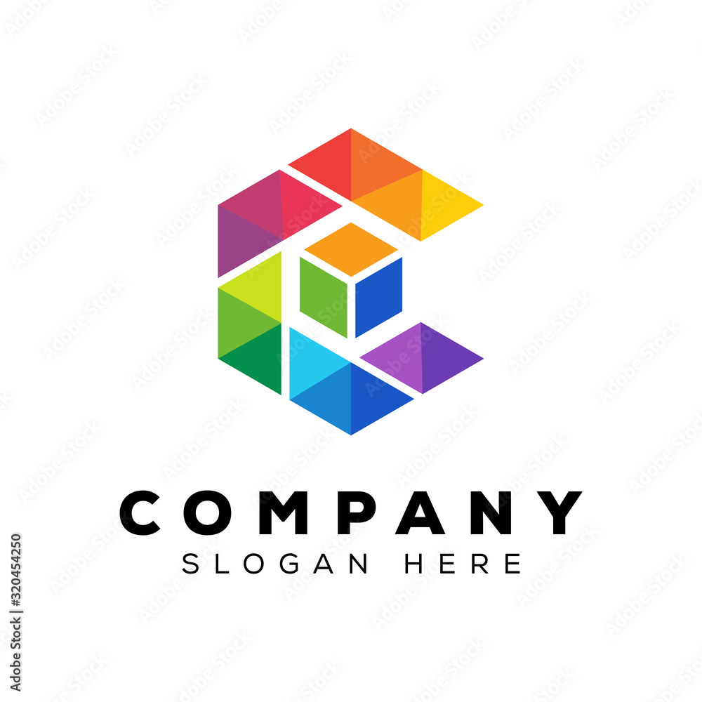 colorful letter C with cube box logo design vector template Stock ...