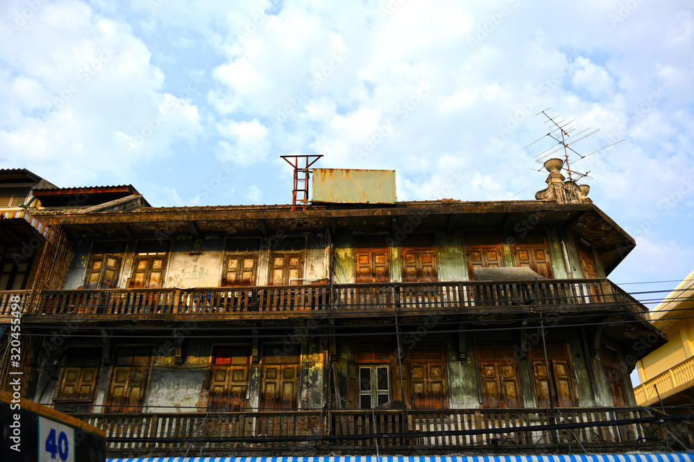 Ancient wooden houses in China Town(Yaowarat), Bangkok, Thailand