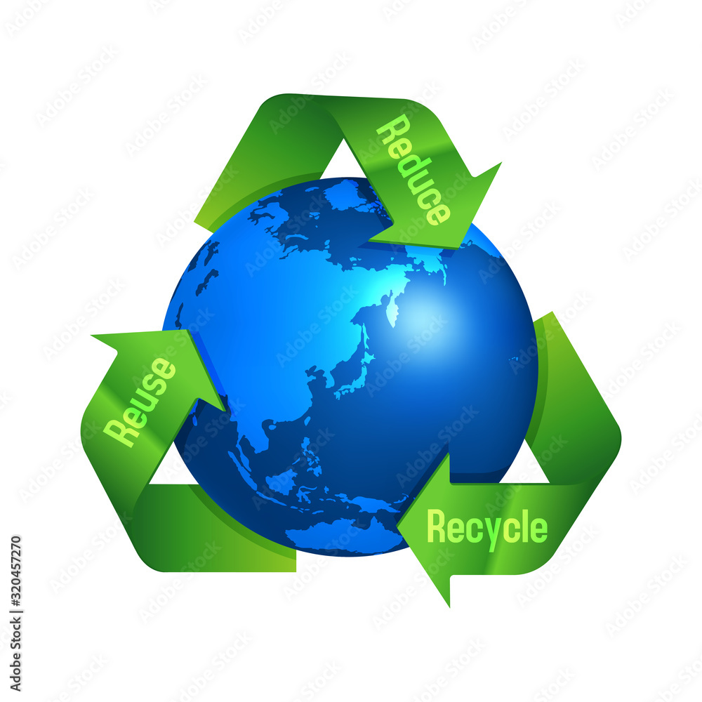 3 arrows around earth vector illustration ( recycle, ecology, 3R / recycle, reuse, reduce)