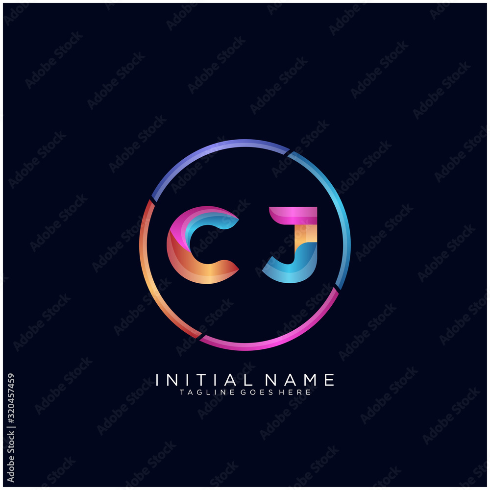 Initial letter CJ curve rounded logo, gradient vibrant colorful glossy colors on black background Initial letter CJ curve rounded logo, gradient vibrant colorful glossy colors on black background