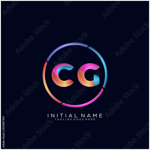 Initial letter CG curve rounded logo, gradient vibrant colorful glossy colors on black background