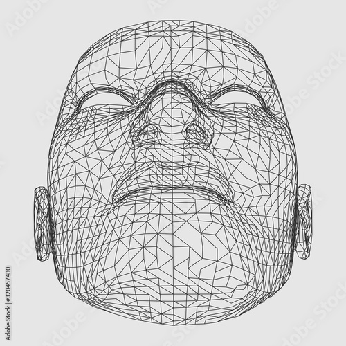 The human head is made in the style of a frame. Technology Computer Graphics. Vector illustration.