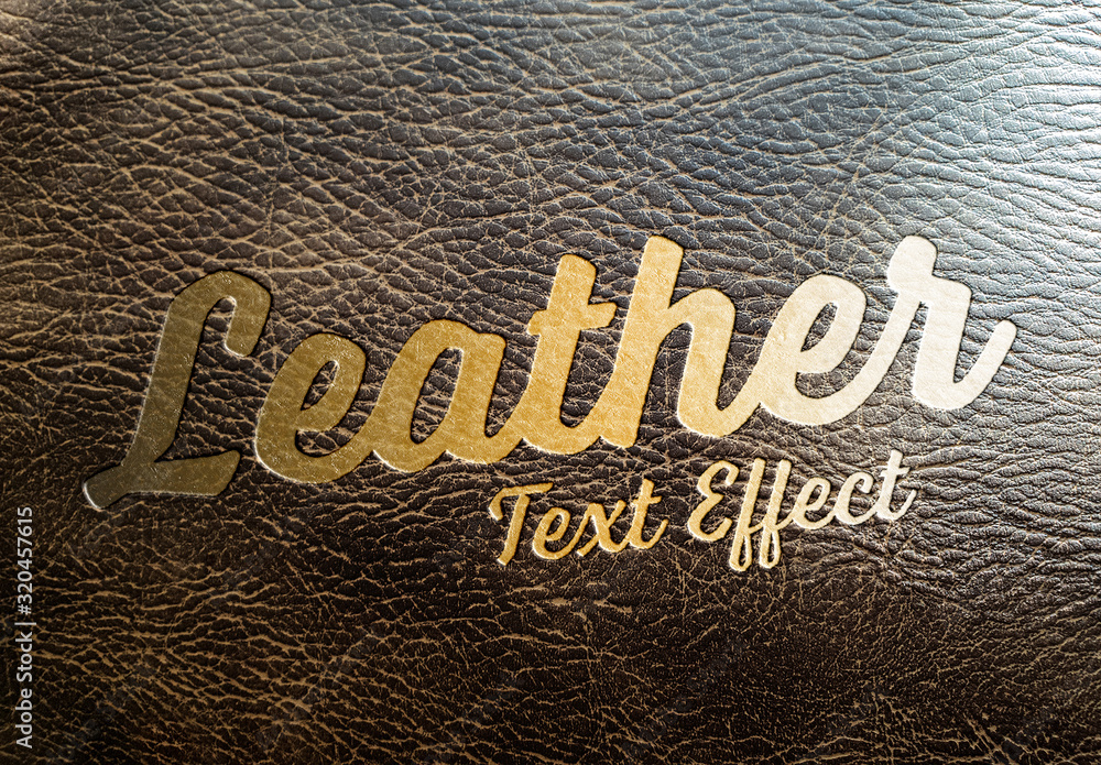 Golden Text Effect on Leather Mockup Stock Template Adobe Stock