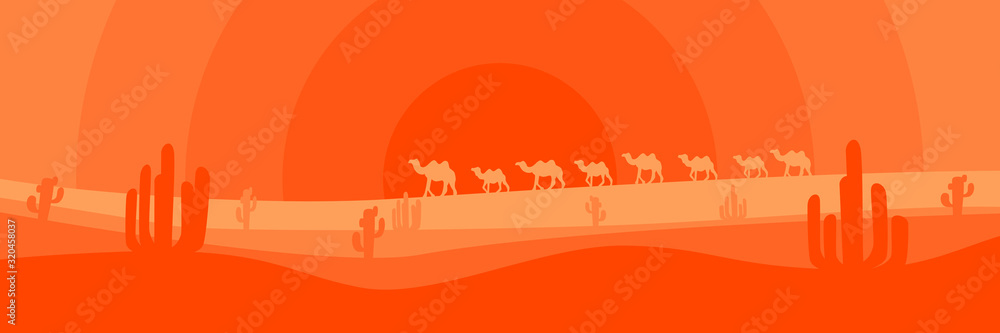 Naklejka premium Desert vector panorama in lush lava color