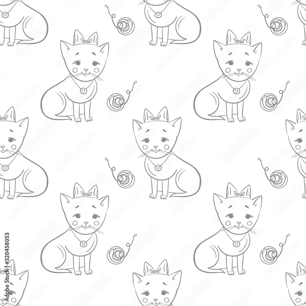 Seamless pattern with cute cats. Vector baby background.
