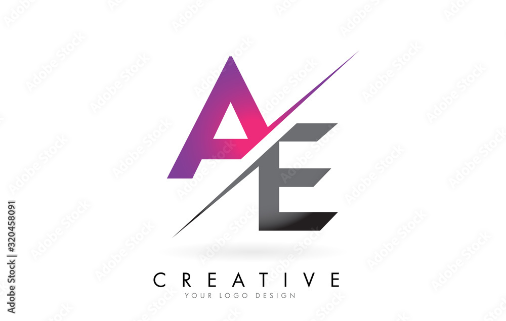 AE A E Letter Logo with Colorblock Design and Creative Cut. Stock ...