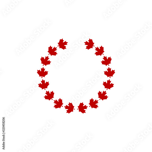 circle maple leaf red frame vector logo design
