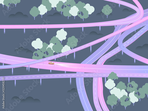 Landscape of expressway with a car at night