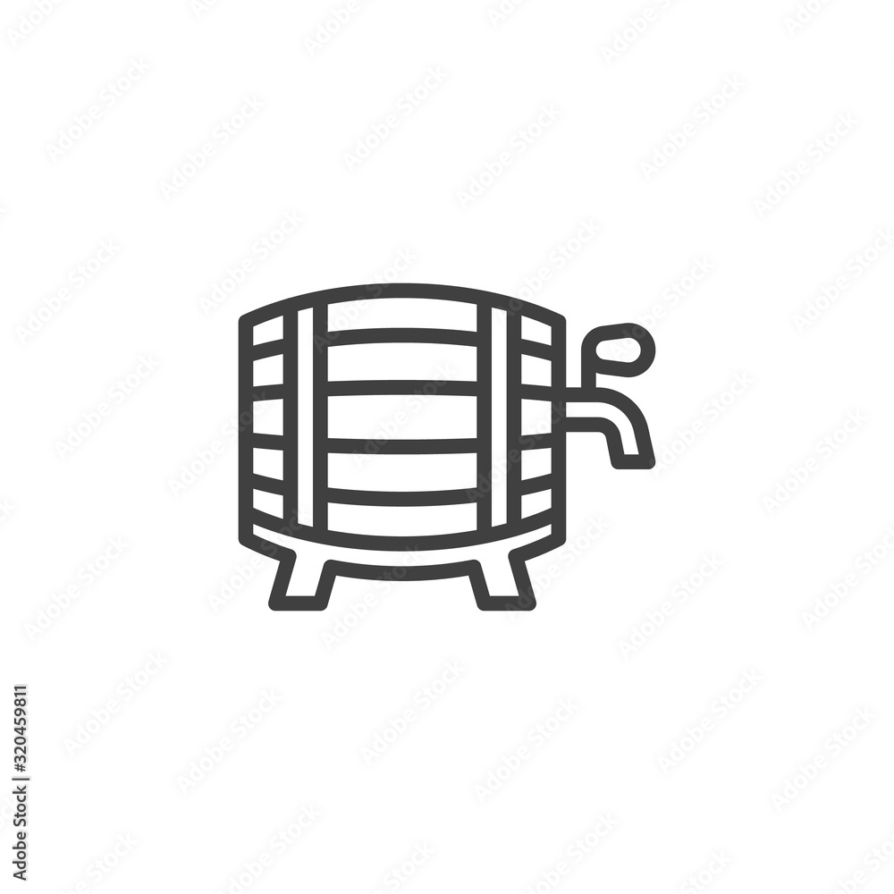 Beer cask with faucet line icon. linear style sign for mobile concept and web design. Wood beer barrel outline vector icon. Pub and bar symbol, logo illustration. Vector graphics Beer cask with faucet line icon. linear style sign for mobile concept and web design. Wood beer barrel outline vector icon. Pub and bar symbol, logo illustration. Vector graphics