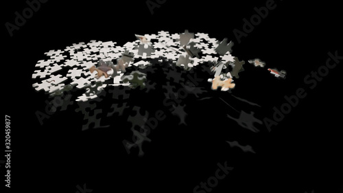 Fototapeta Naklejka Na Ścianę i Meble -  Flying puzzles. Puzzles that are used as a footage can be removed from the black background.