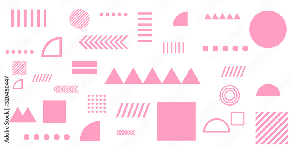 Fototapeta premium Pink background memphis geometric shapes vector illustration