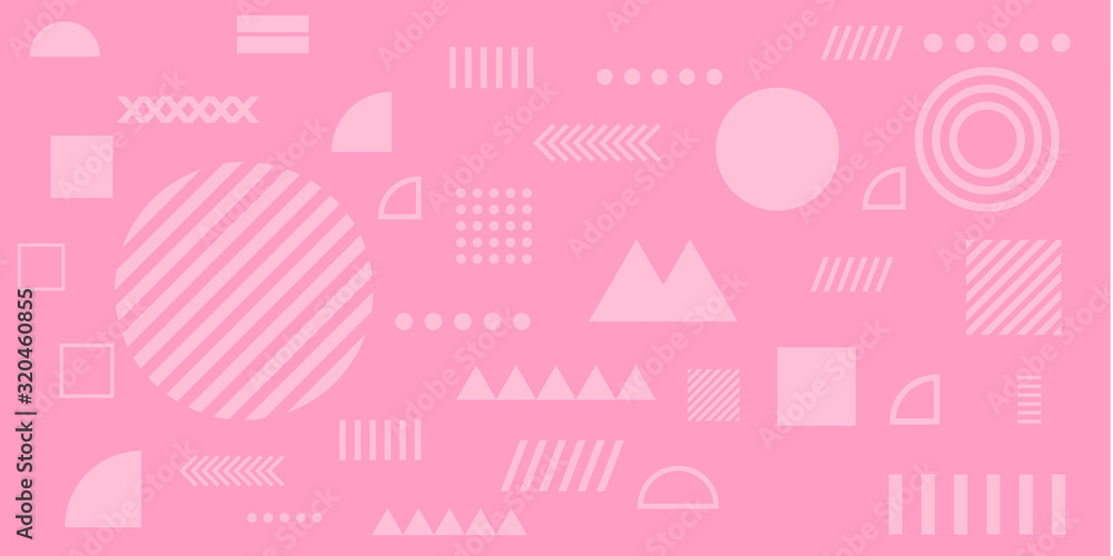 Pink background memphis geometric shapes vector illustration for presentation design, banner, poster, and business card. Suit for corporate, wedding, and beauty contest. Pink background memphis geometric shapes vector illustration for presentation design, banner, poster, and business card. Suit for corporate, wedding, and beauty contest.
