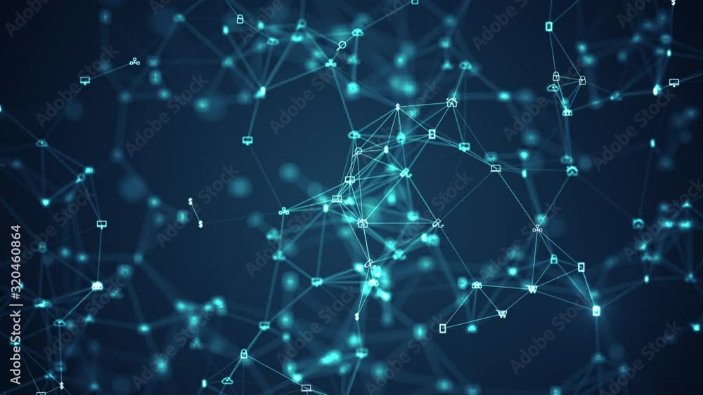 Connecting people on the internet, nodes transforming. Social network connections. Information technology of internet of things IOT big data clouds computing using artificial intelligence AI.
