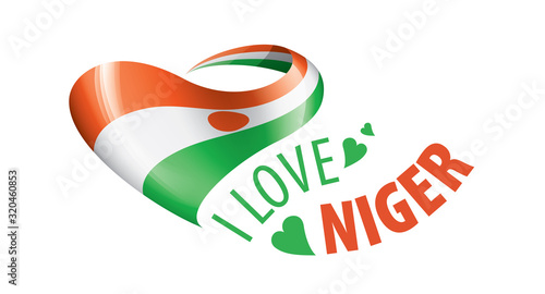 National flag of the Niger in the shape of a heart and the inscription I love Niger. Vector illustration