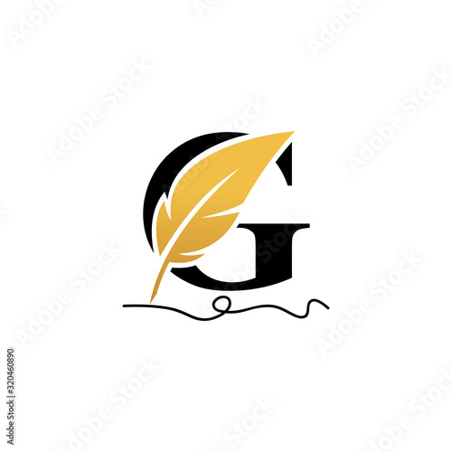 Initial letter G logo with Feather Luxury gold.