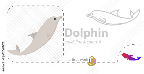 Dolphin vector flat illustration, solid, line icon