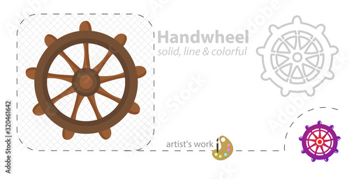 Handwheel vector flat illustration, solid, line icon