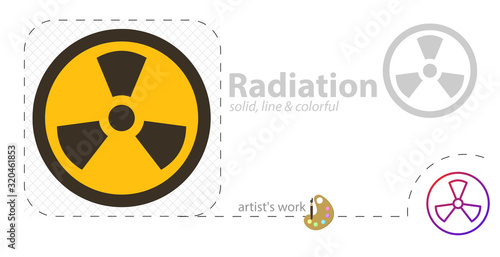 colored icon radiation warning yellow vector flat illustration, solid, line icon