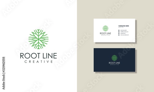 Luxury tree root concept line logo and business cards