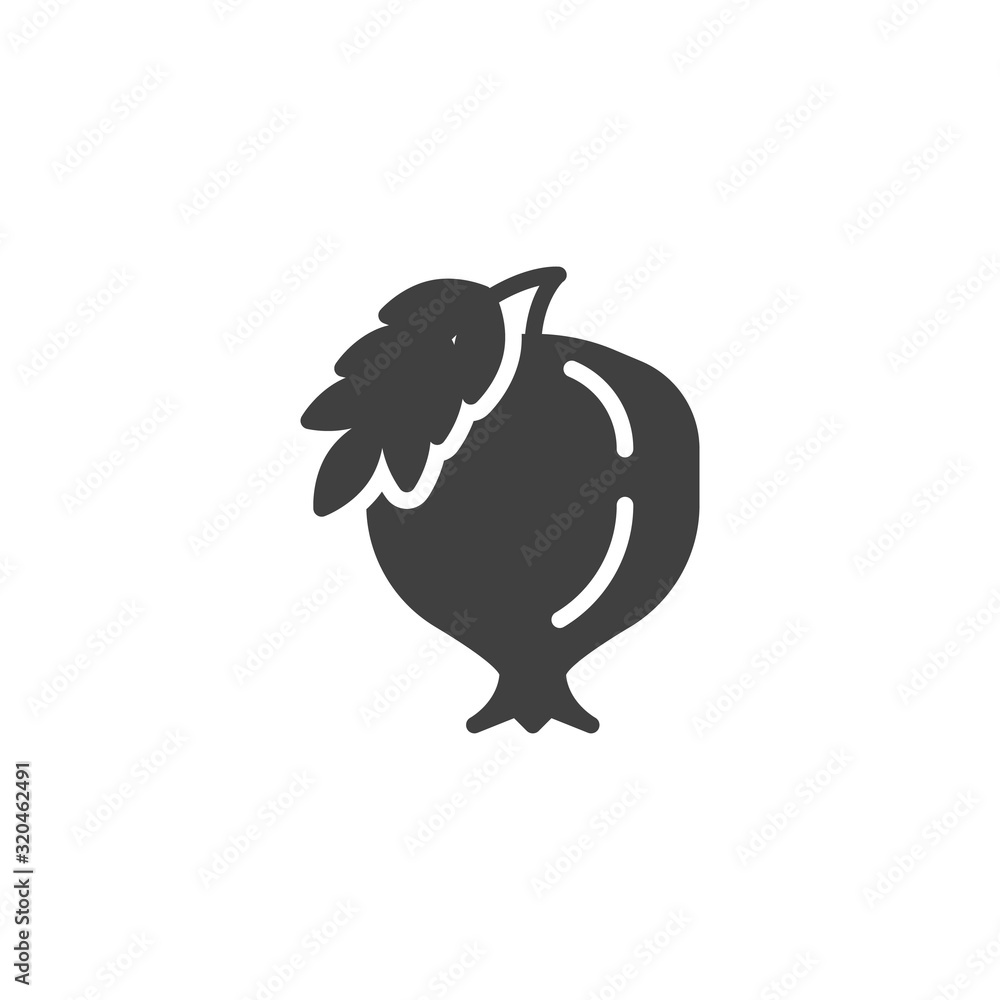 Pomegranate with leaf vector icon. filled flat sign for mobile concept and web design. Healthy fruit pomegranate glyph icon. Symbol, logo illustration. Vector graphics