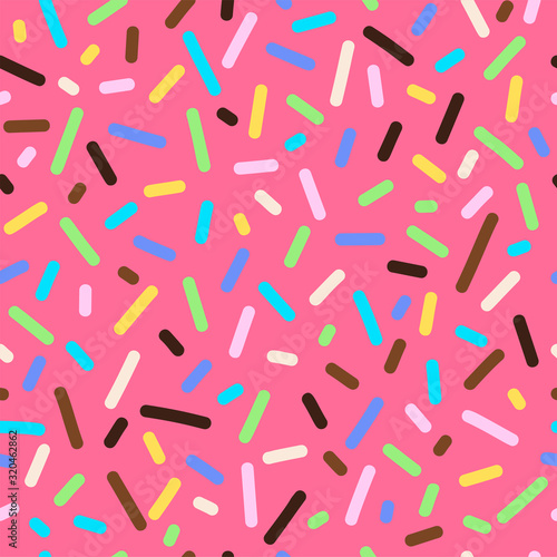 Donut strawberry glaze, dessert decoration seamless pattern