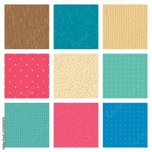 Set of abstract handdrawn color seamless patterns