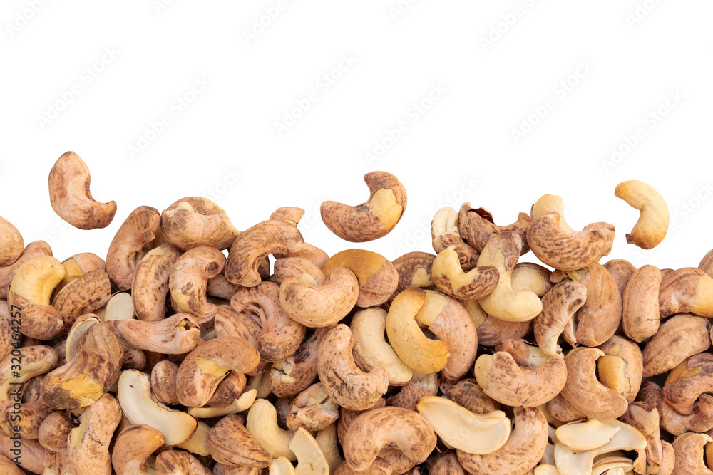 roasted cashew nut with Shell isolated on white background roasted cashew nut with Shell isolated on white background
