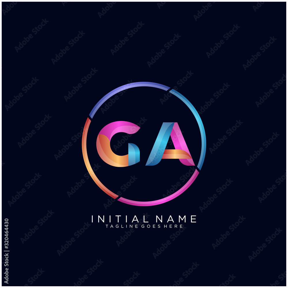 Initial letter GA curve rounded logo, gradient vibrant colorful glossy colors on black background Initial letter GA curve rounded logo, gradient vibrant colorful glossy colors on black background