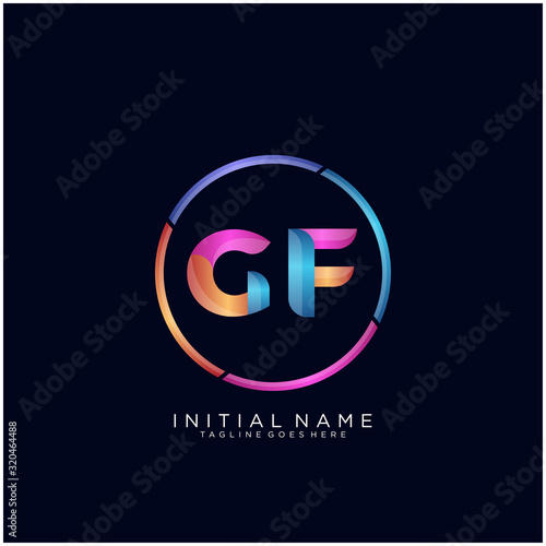 Initial letter GF curve rounded logo, gradient vibrant colorful glossy colors on black background