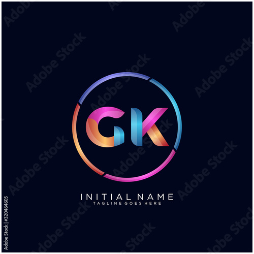 Initial letter GK curve rounded logo, gradient vibrant colorful glossy colors on black background