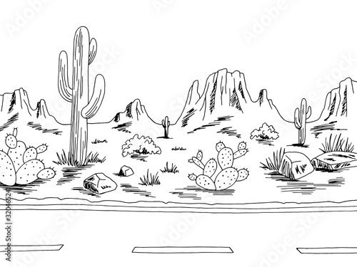 Prairie road graphic black white landscape sketch illustration vector
