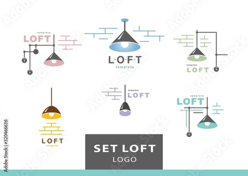 Set loft logo vector Chandelier and brick wall elements
