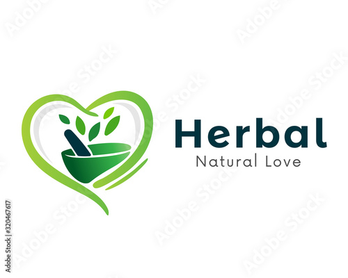 Herbal pharmacy love heart logo design inspiration