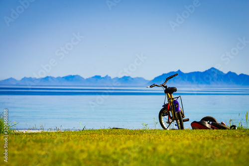 Bike on beach, Lofoten Norway