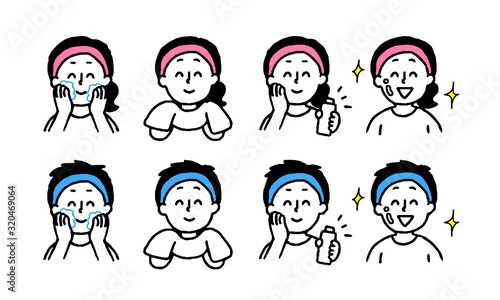 スキンケアする人物セット（シンプル）