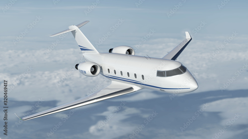 Obraz premium Private jet flying over the sky 3d illustration