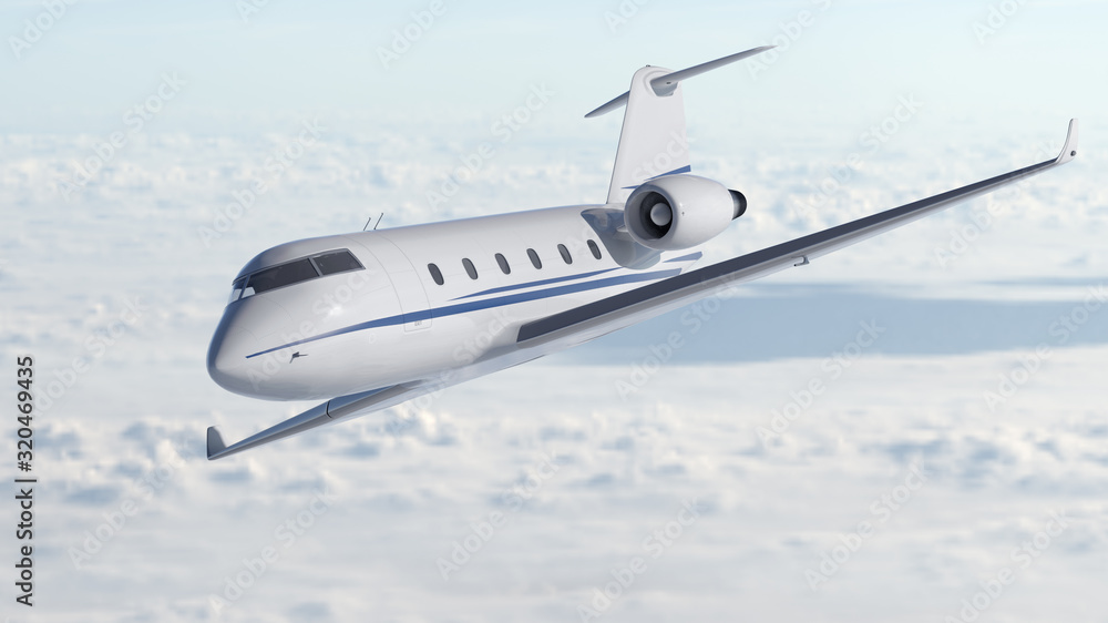 Fototapeta premium Private jet flying over the sky harsh shadows sun 3d illustration