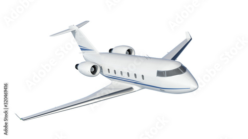 Private jet flying 3d illustration isolated on white