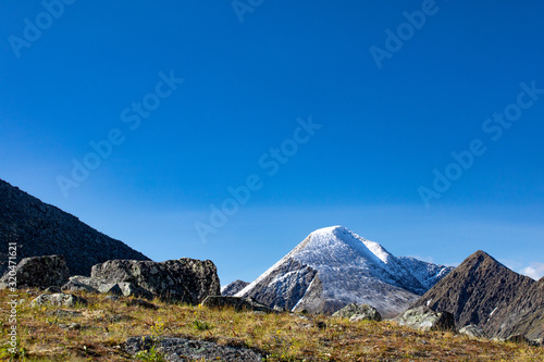 Mountain landscapes of the circumpolar Urals of Russia. Inaccessible mountains of the national park