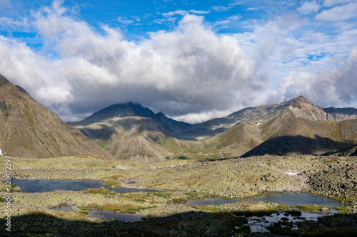 Mountain landscapes of the circumpolar Urals of Russia. Inaccessible mountains of the national park