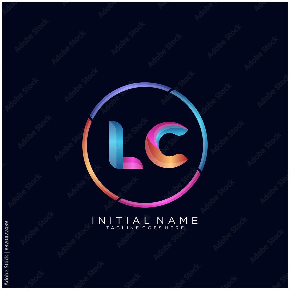 Initial letter LC curve rounded logo, gradient vibrant colorful glossy colors on black background Initial letter LC curve rounded logo, gradient vibrant colorful glossy colors on black background