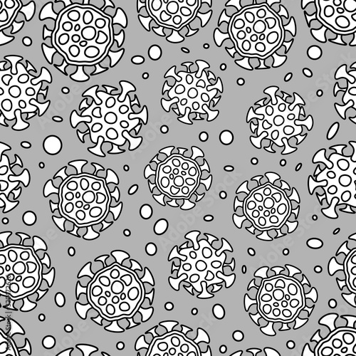 Bacteria, microbe, virus outline vector seamless pattern print